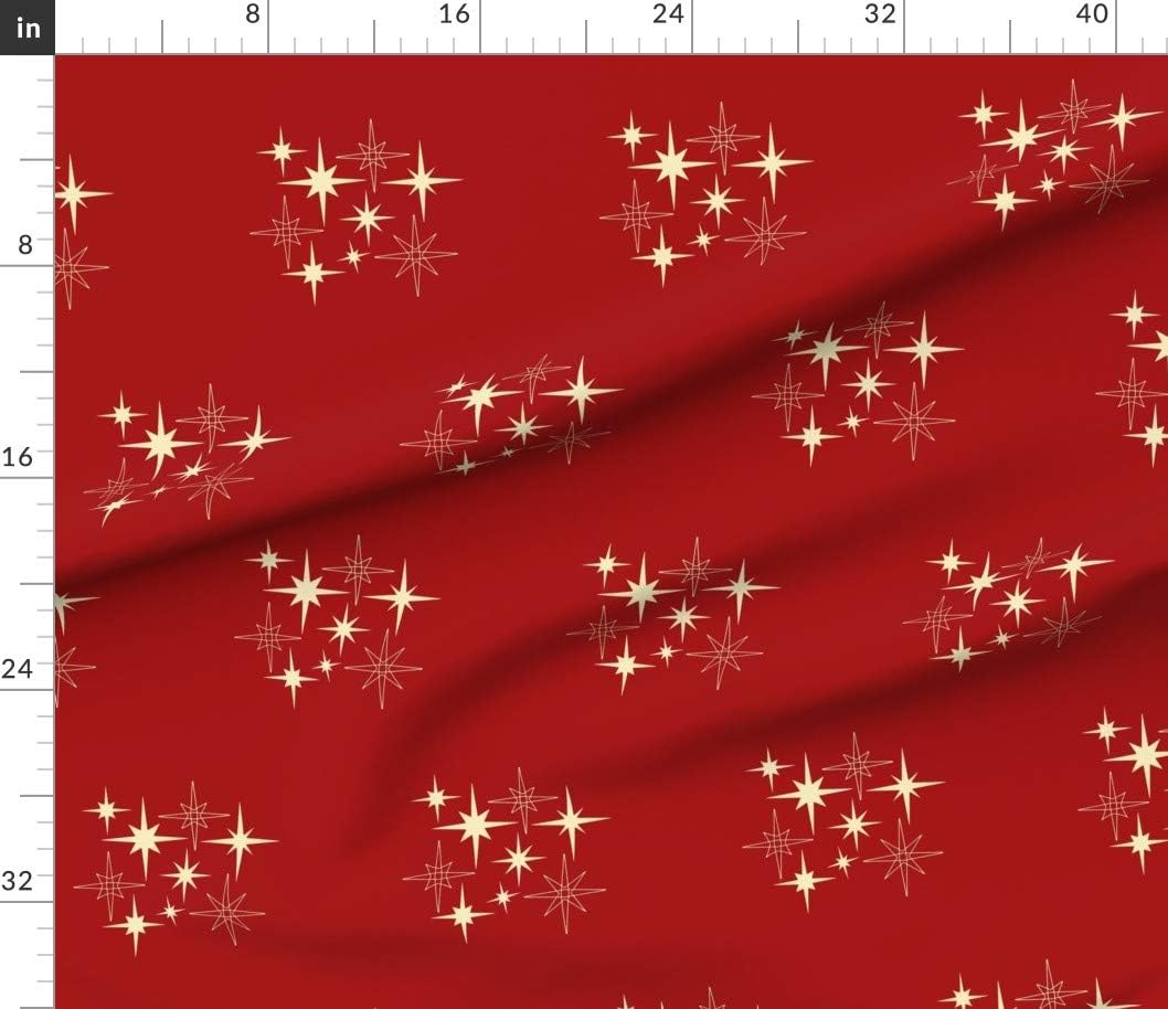 Spoonflower Fabric - Mid Century Atomic Stars Red Star Galaxy Printed on Cotton Poplin Fabric by The Yard - Sewing Shirting Quilting Dresses Apparel Crafts