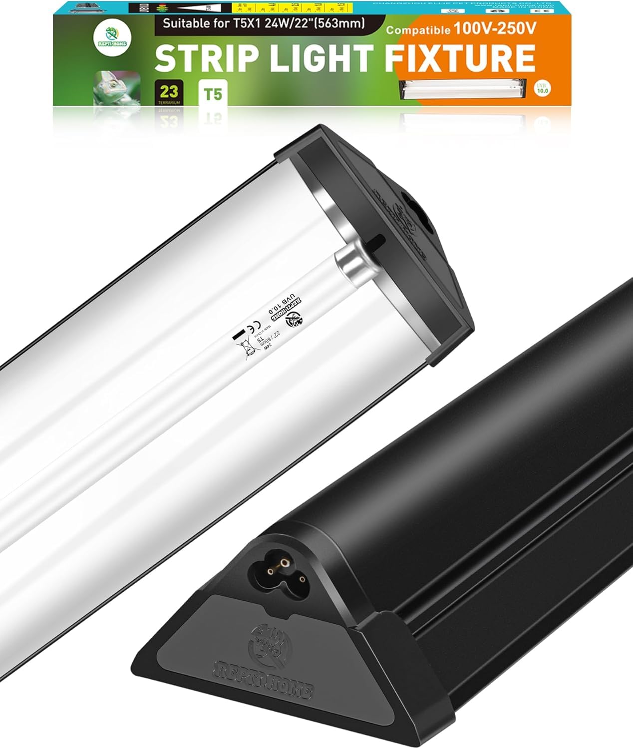 REPTI HOME T5 UVA UVB Reptile Light Combo Kit(100V-250V Wide Voltage), Reptile Light Fixture with UVB 10.0 Fluorescent Tube