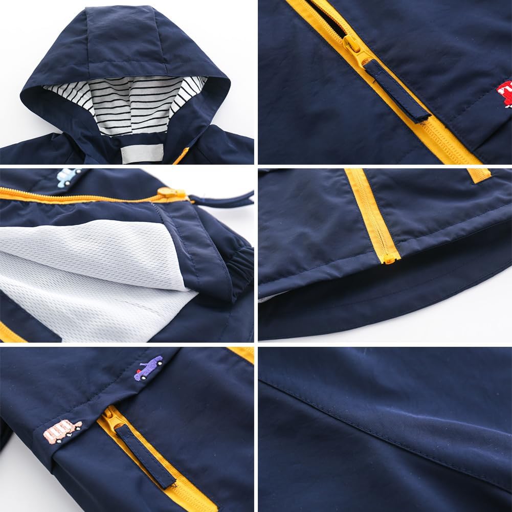 FYMNSI Kids Boys Lightweight Waterproof Hooded Jacket with Pockets Toddler Spring Fall Outfits Zip Up Thin Outwear Coats - Image 5