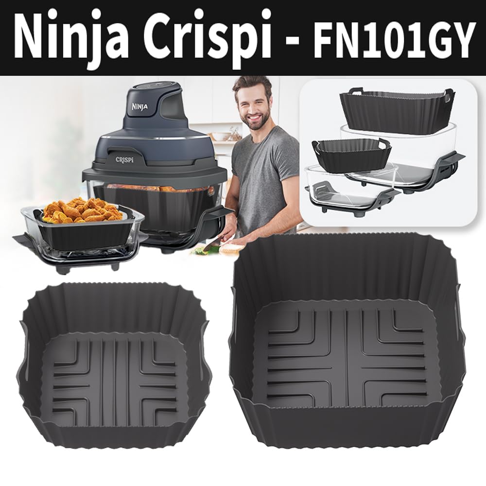 2 Fodere In Silicone Per Friggitrice Ad Aria Ninja CRISPi - 3,8L E 1,4L - Riutilizzabili, Antiaderenti, Resistenti Al Calore Fino A 260°C - 3