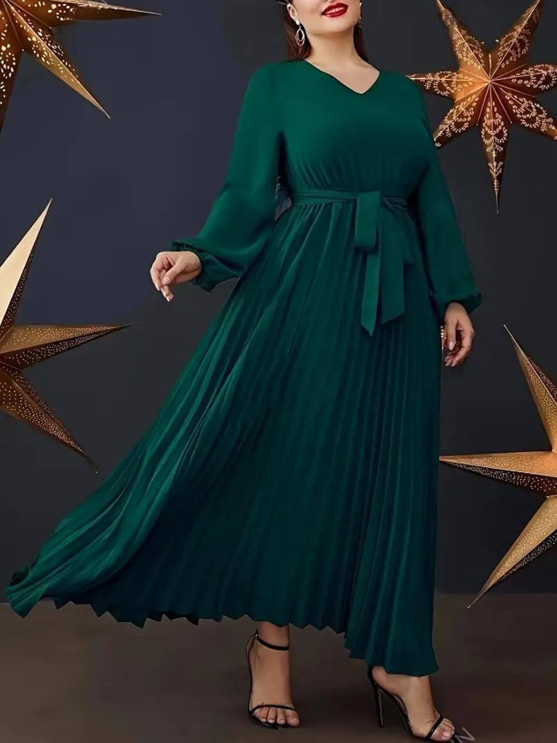 New Plus Size Female Elegant/Fat Sister Loose European and American Large Size Pleated Long-Sleeved Dress