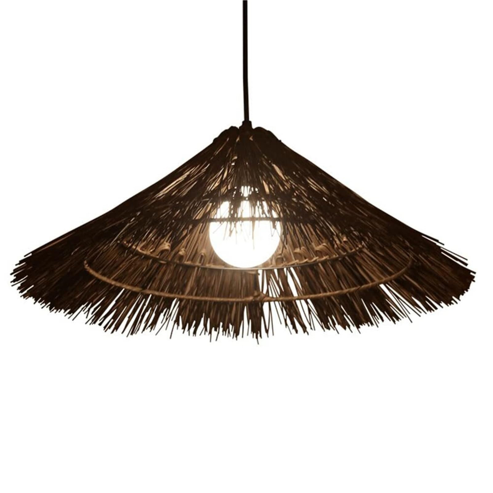 KBUUKYYXouy Straw Hat Shape Chinese Simplicity Hanging Lamp Traditional Ceiling Light Fixture with Adjustable Cord Rattan Chandelier for Rustic Farmhouse Teahouse Cafe Tropical