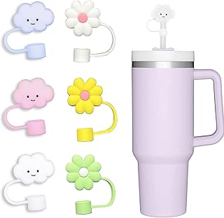 10mm Straw Cover, 6pcs Straw Covers Cap for Stanley Cup 40 oz 30 oz Food Grade Silicone Cute Large Cloud Flower Straw Topper Tips Cover Protector Plugs for Stanley Tumblers for Stanley Cup Accessories