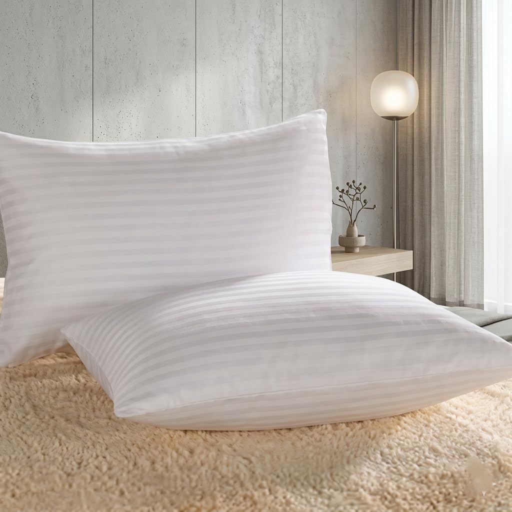 Pro Home Pillows 2 Pack – Ideal for Side Sleepers, Supports Neck & Shoulders, Pillows 2 Pack Hotel Quality,Fluffy Yet Supportive Stripe Pillows for Deep Sleep (2)