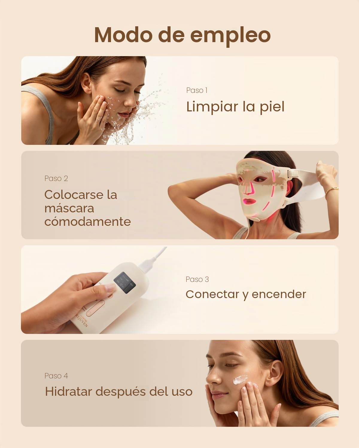 Mascarilla facial suave con luz LED RENPHO, mascarilla facial de silicona, 324 LED de cobertura facial completa y 3 modos de luz, mamás y esposas, para mujeres recargable para viajes 2026