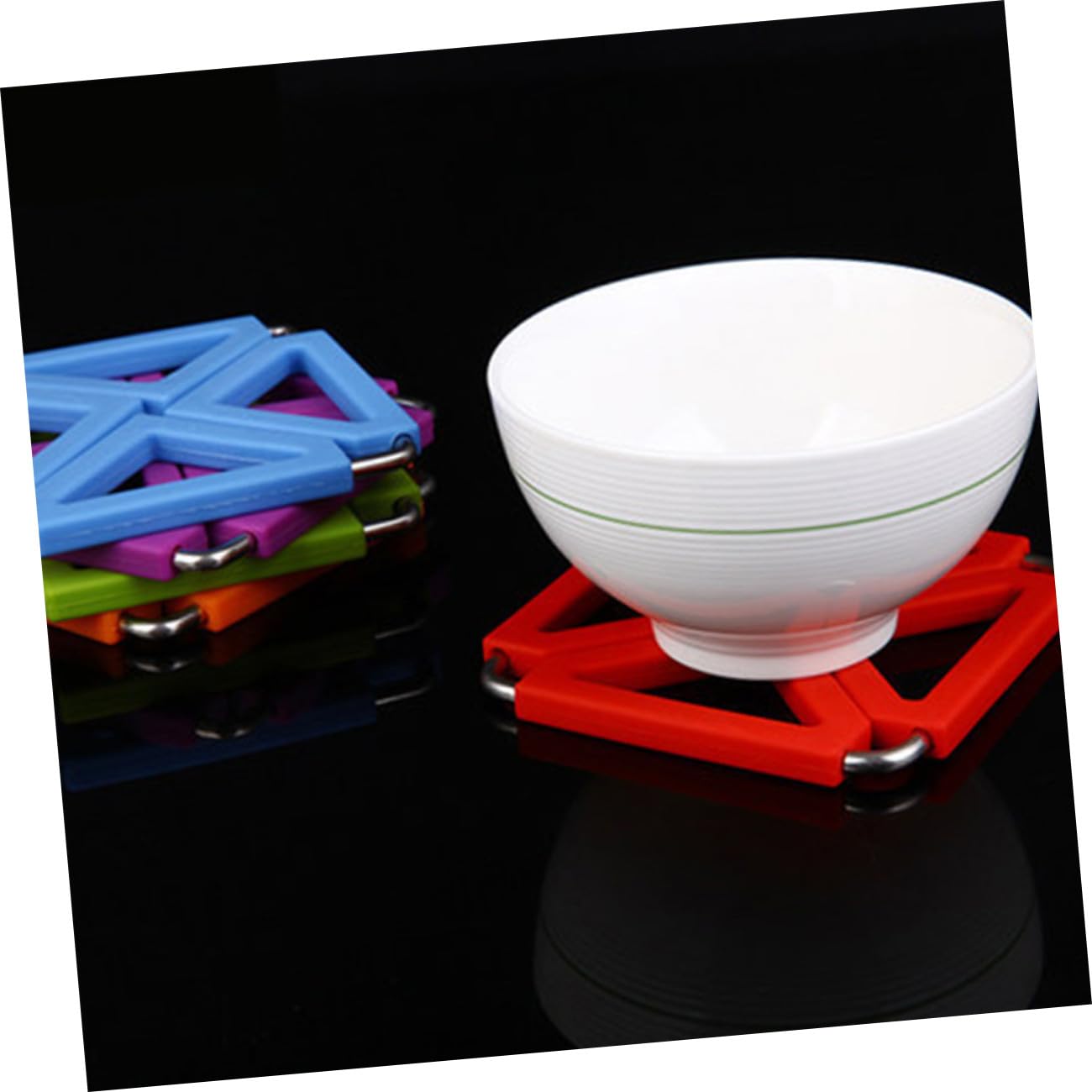 Dessous de Plat Carré Pliable en Silicone et Acier Inoxydable, 5 Pièces