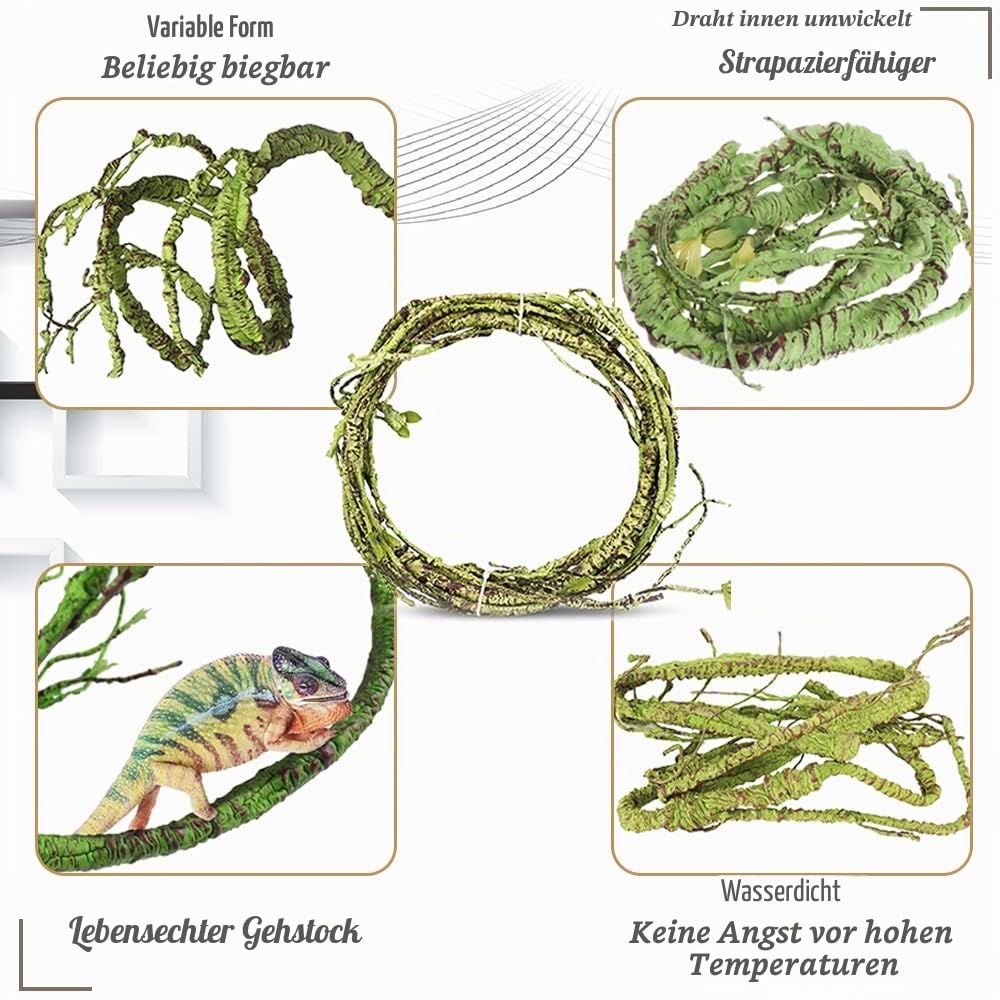 Hamiledyi Reptilienpflanzen, biegbar, Dschungel, Kletterranke, Haustier-Lebensraum-Dekorationen, Blätter, hängende Seide, Terrarium-Pflanze mit Saugnapf für Bartagamen, Eidechsen, Frösche, Schlange