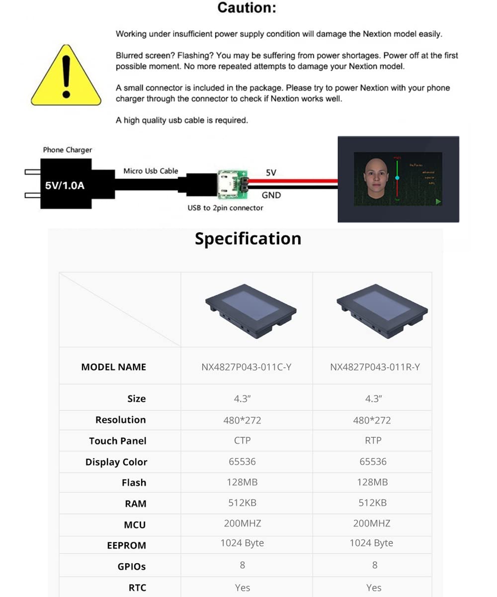 Nextion inteligente pantalla 4,3" pulgadas NX4827P043-011R-Y táctil resistiva 480x272 Serial HMI LCD-TFT módulo con carcasa Soporte de audio y video