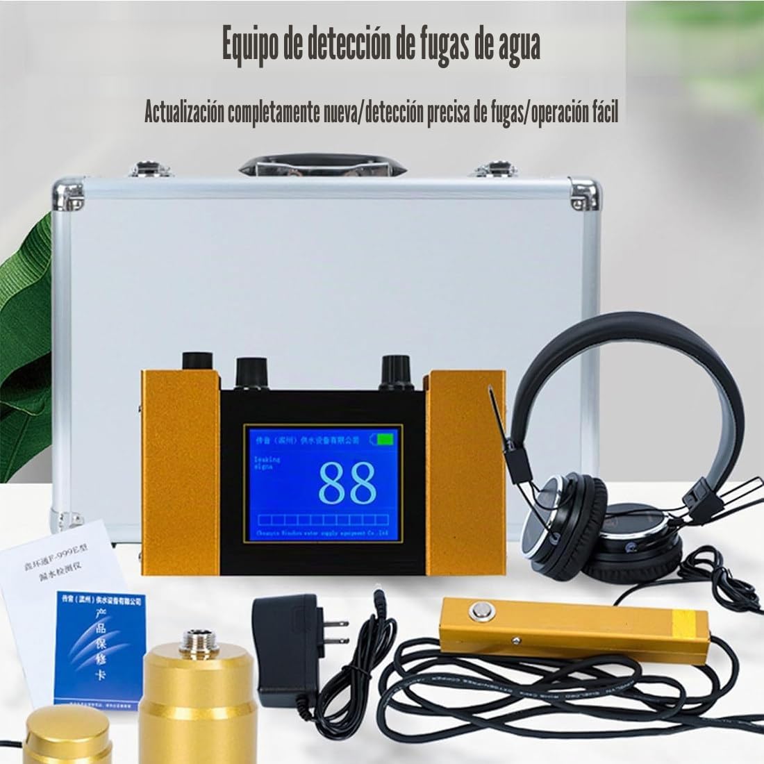 Detector de fugas de agua, sensor geófono ultrasónico de fugas de agua con auriculares ajustables para detección de fontanería, monitor de 4 engranajes para fugas de tubería de agua