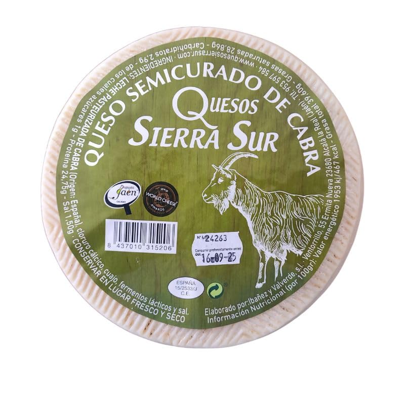 Queso Sierra Sur, Queso cabra, Queso Semicurado de cabra, un queso gourmet y artesano que realzará tus platos con su sabor exquisito y auténtico (Grande)