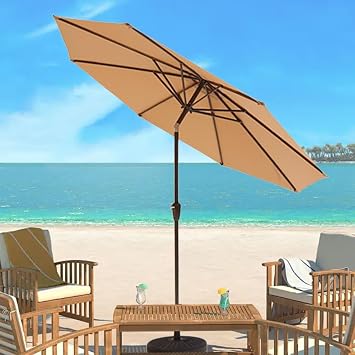 9ft Round Patio Umbrella, UV-Resistant, Market Table Parasol with Push Button Tilt and Crank, Sun Shade Umbrella for Garden, Deck, Outdoor(Green)