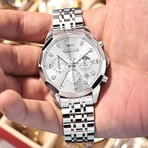 OLEVS Watches for Men Luxury Diamond Casual Large Dial Watches Stainless Steel Waterproof Business Dress Analog Luminous Date Mens Watches