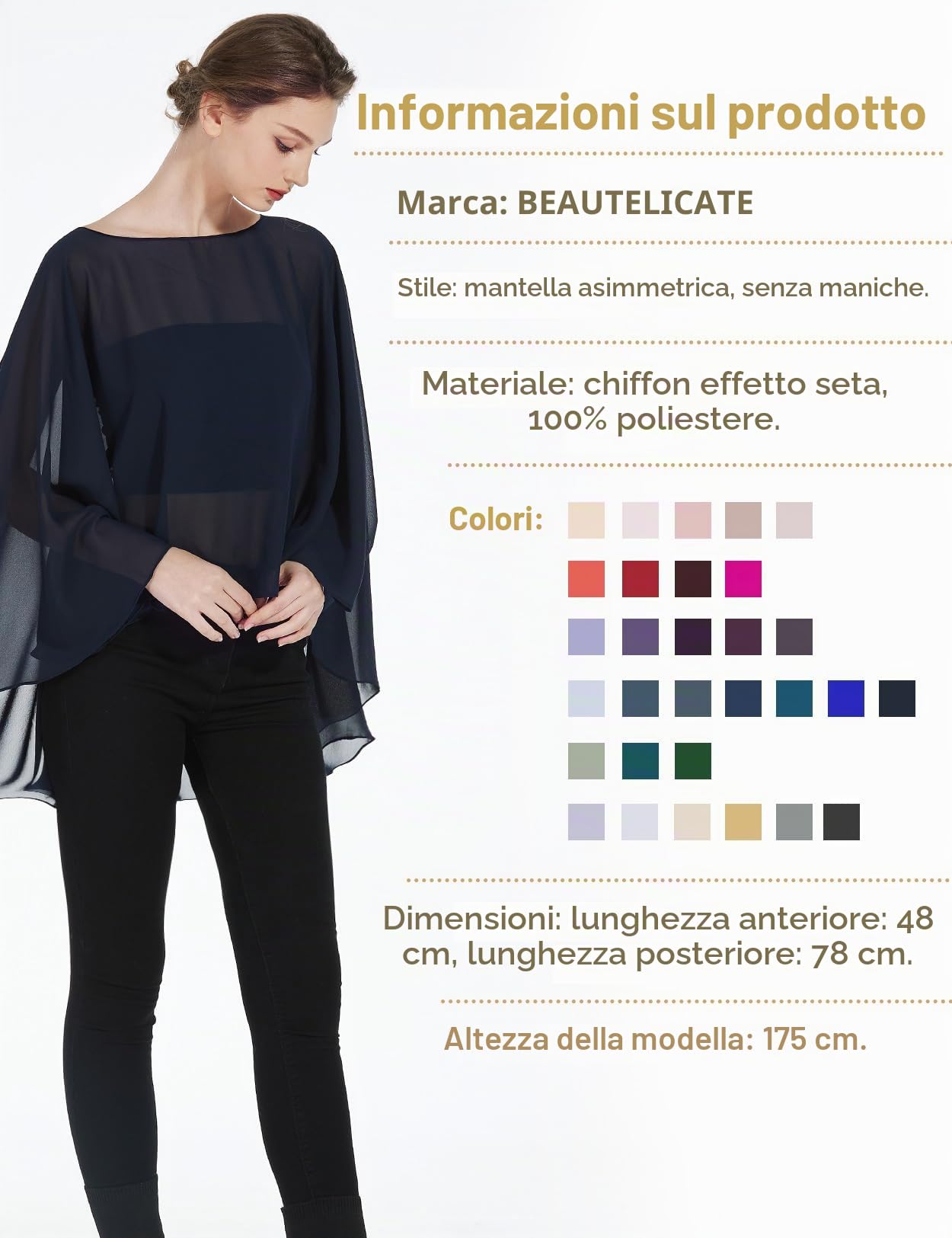 BEAUTELICATE Stola Coprispalle Elegante Chiffon Donna Scialle Mantellina Poncho Chiffon Estiva per Cerimonia Sposa Damigella Matrimonio Festa