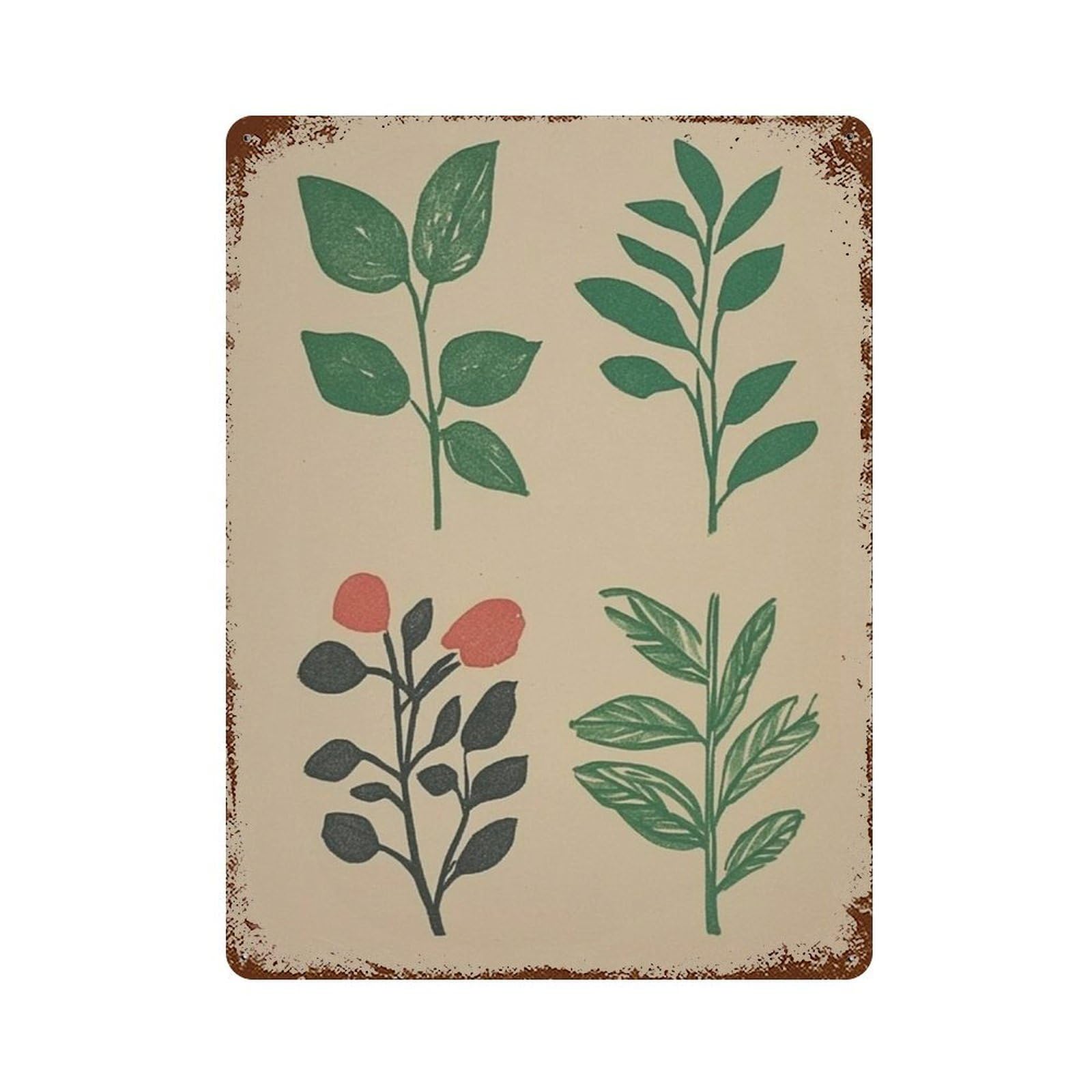 xiaoxiaoshen Botanical Leaves Minimal Plant Modern Herb Neutral Nature Wall Decor Art Metal Tin Poster Modern Home Decor Art Home Bar Shop Decorations Vintage Sign 40x30cm