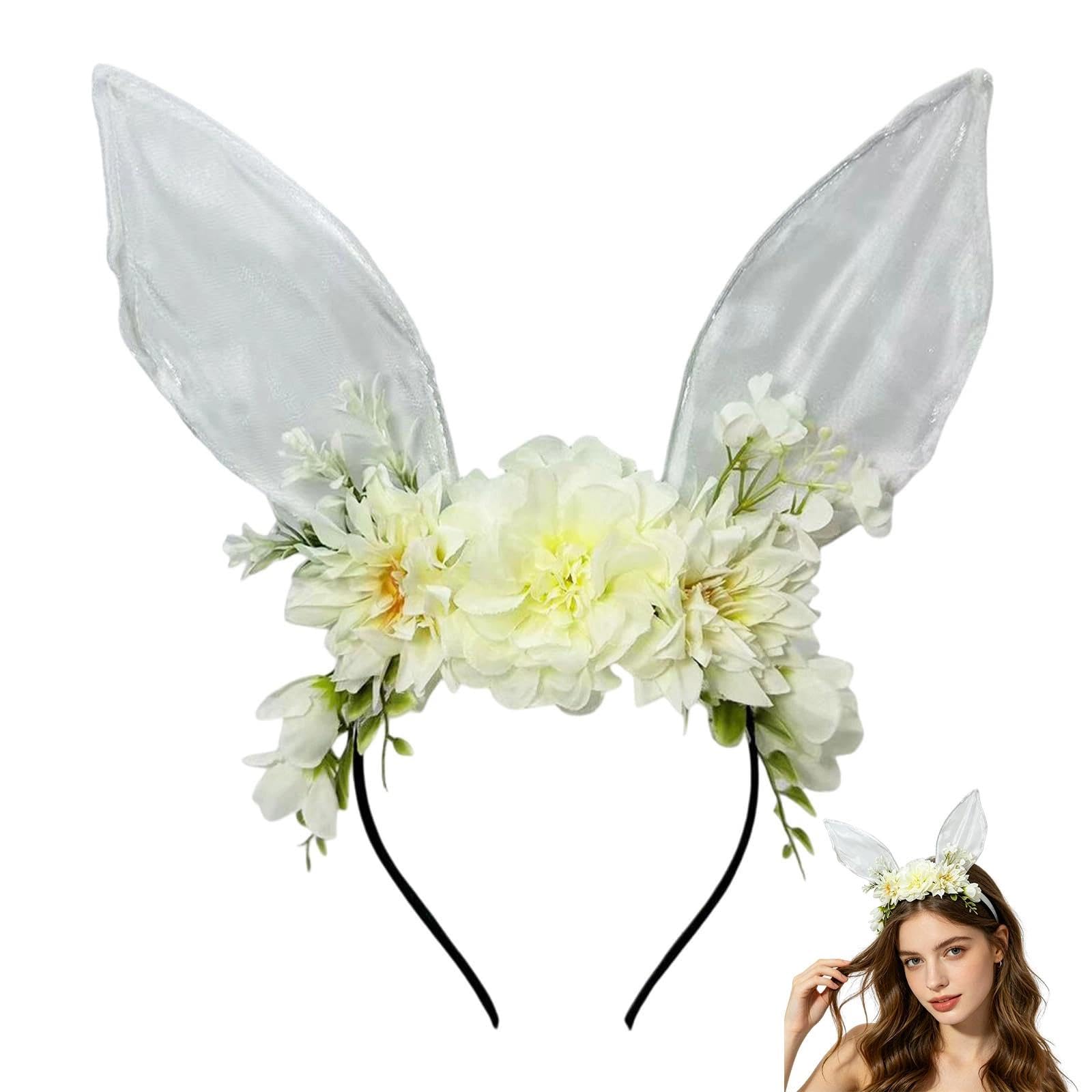 MAIKAOZAI Floral Bunny Ears Headband, 30cm Long Rabbit Ears for Easter Costume & Animal Dress-Up – Spring Party Accessory