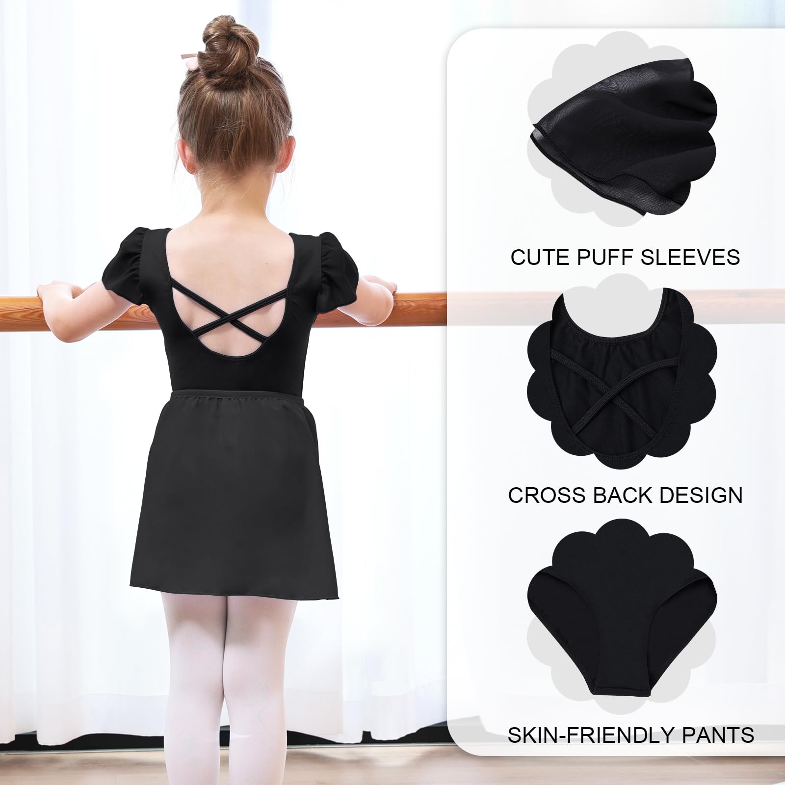 Bezioner Maillot Ballet Niña con Falda Removible Maillots de Danza Vestido Baile Niña Manga de Soplo