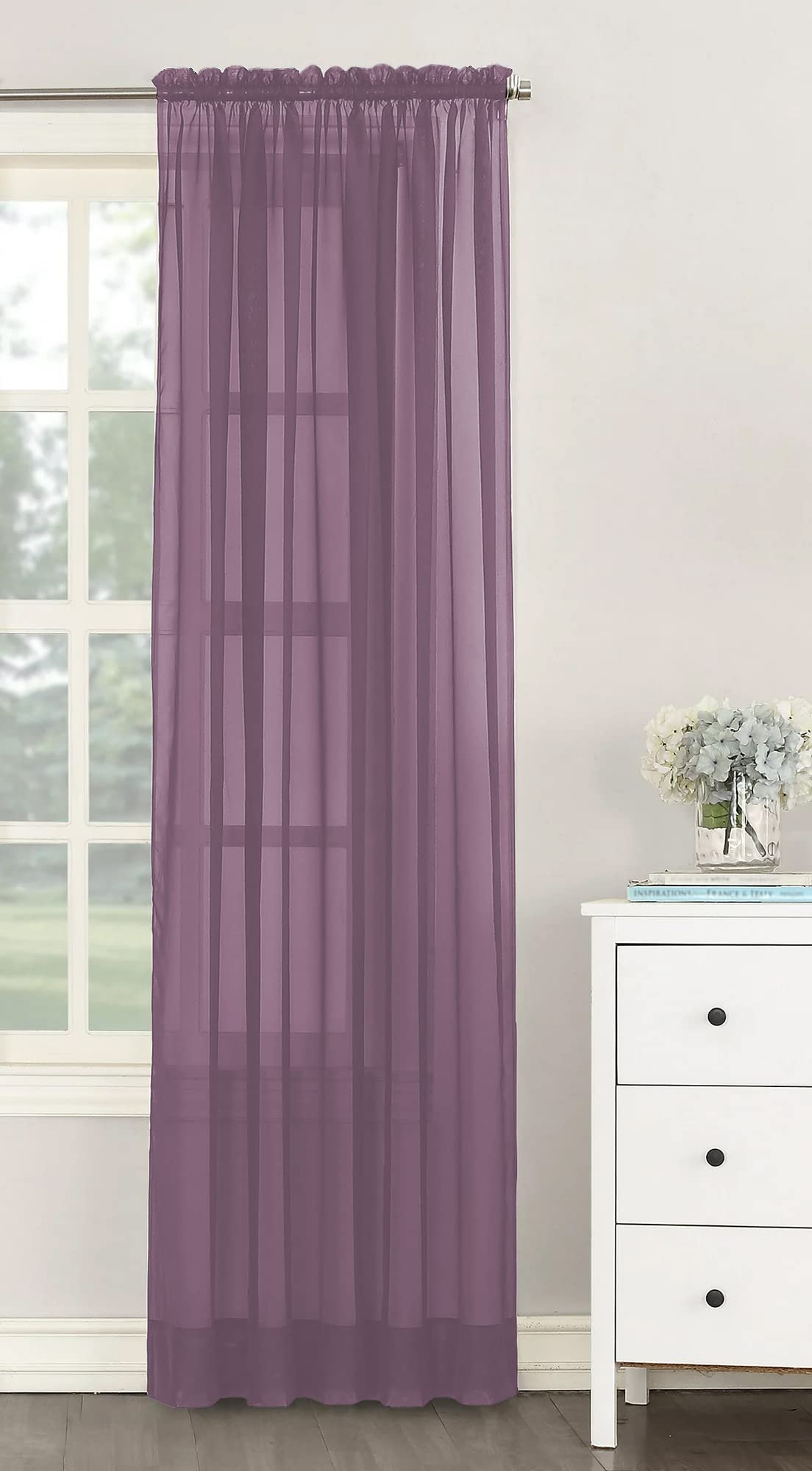 Single Plain Voile Net Curtain Sheer Panels Slot Top Heading (Orchid, 140cm (55") Wide x 205cm (81") Drop)