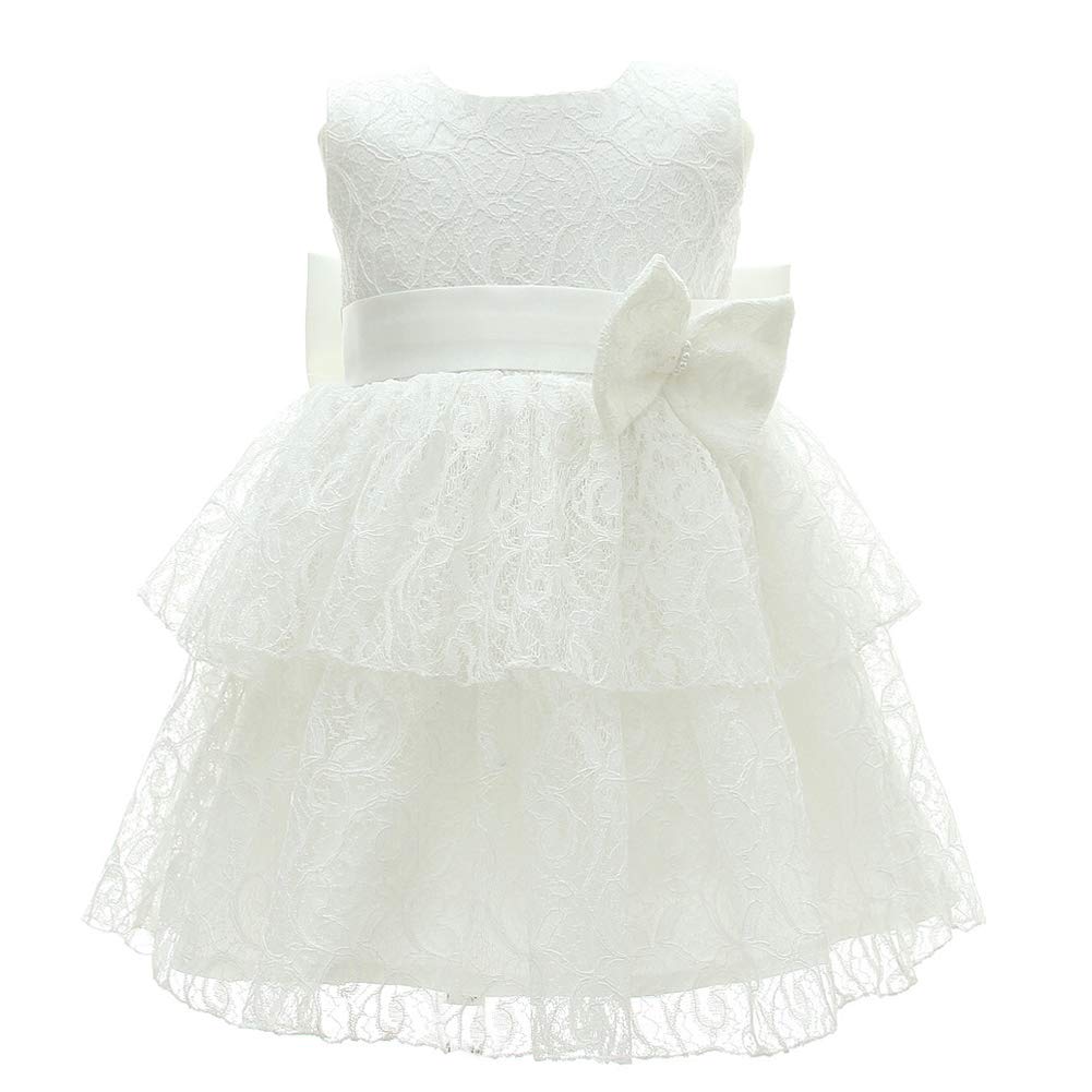 Monimo Baby Girl Dress Round Collar Christening Bow Princess Dress for Party