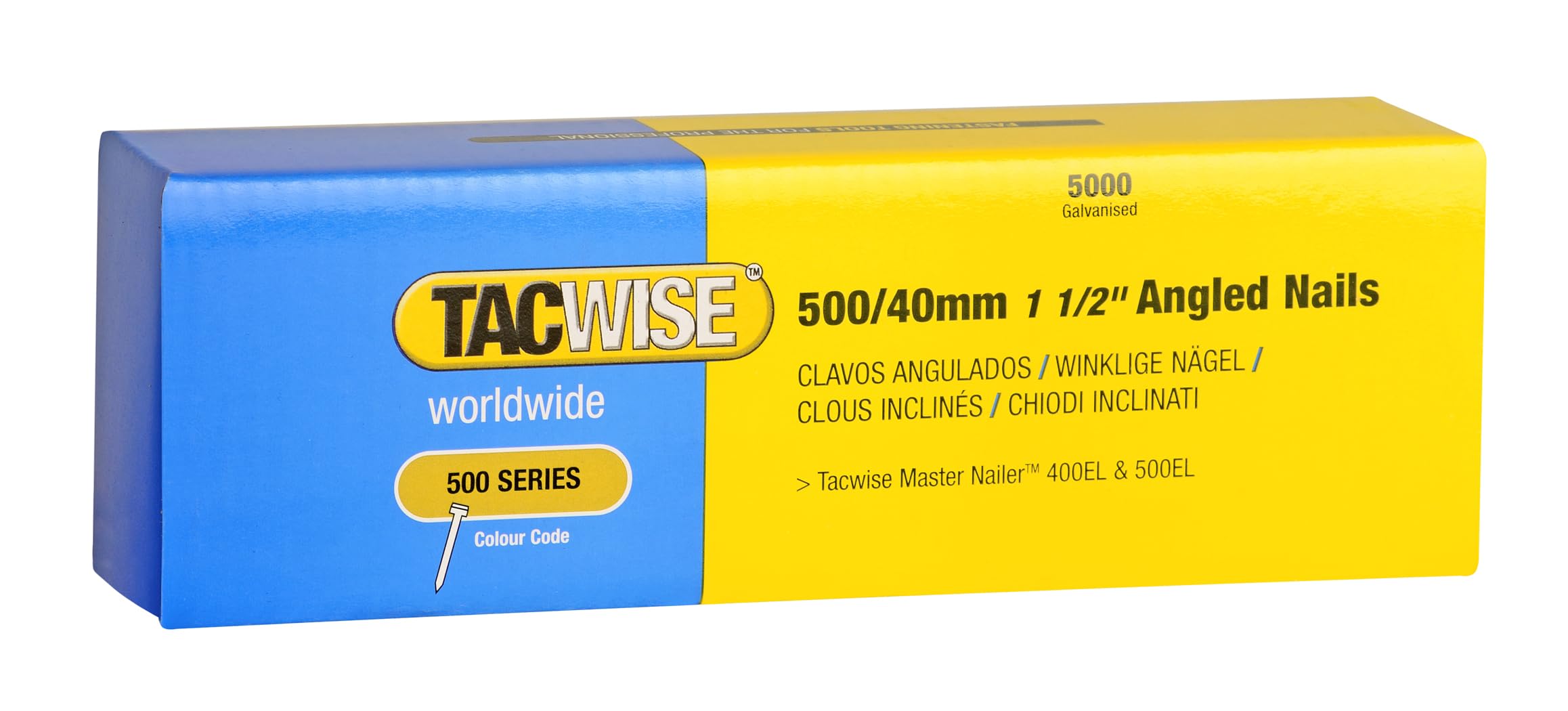 Tacwise 0827 Clavos Brad Angulares Galvanizados, Tipo 500 (18G) / 40 mm, Inclinación de 26°, Paquete de 5000