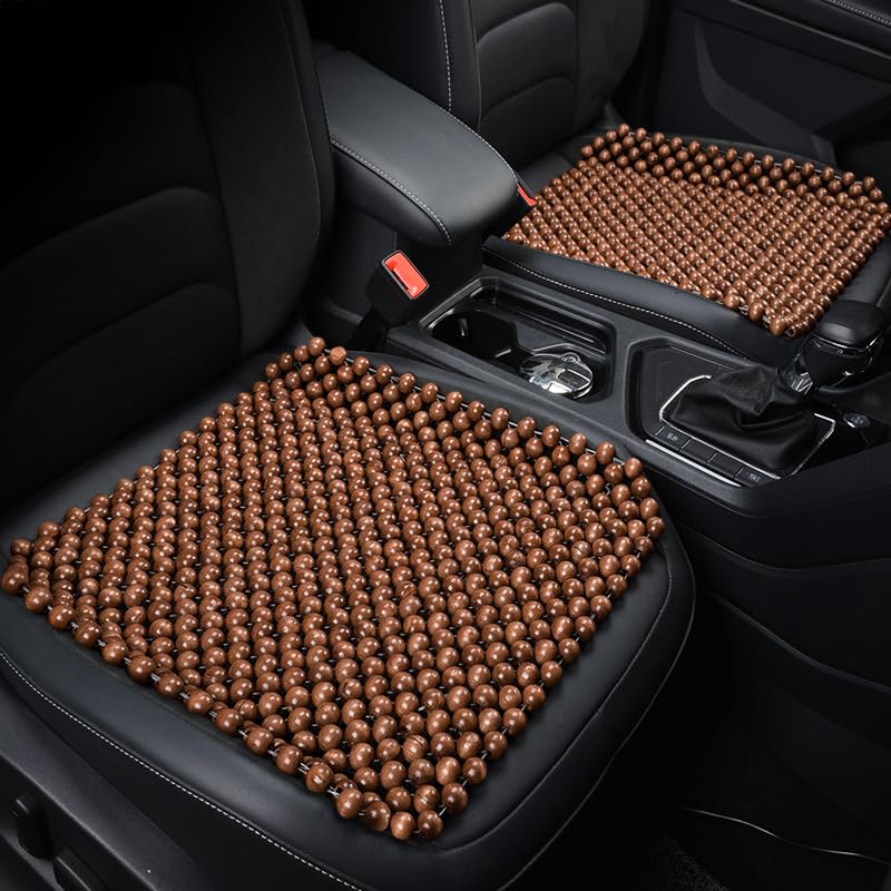 Autositzauflage Holzkugeln Sommer-Autositzkissen aus Holzperlen, atmungsaktive Ganzjahres-Massage-Kühlkissen Palisander und Kiefer Holzperlen Sitzauflage Auto(Orange)