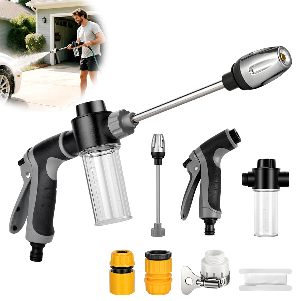 NUTKIT Hochdruckpistole für Gartenschlaauch, 5 Stück Power Jet Hochdruckpistole Kit mit Garten Zubehör, Metall TurboWasher für Gartenschlauch, Für Terrasse Autowäsche Bewässerung Haustierduschen