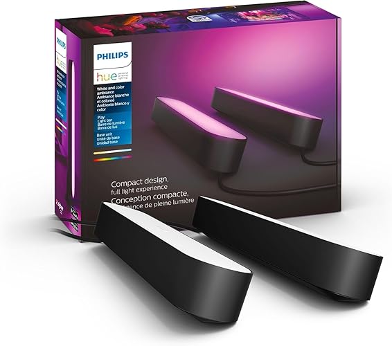 Philips Hue Smart Play Light Bar Base Kit, Black - White & Color Ambiance LED Color-Changing Light - 2 Pack - Requires Bridge - Control with App - Works with Alexa, Google Assistant and Apple HomeKit - Light Bar - Black - 2-Pack