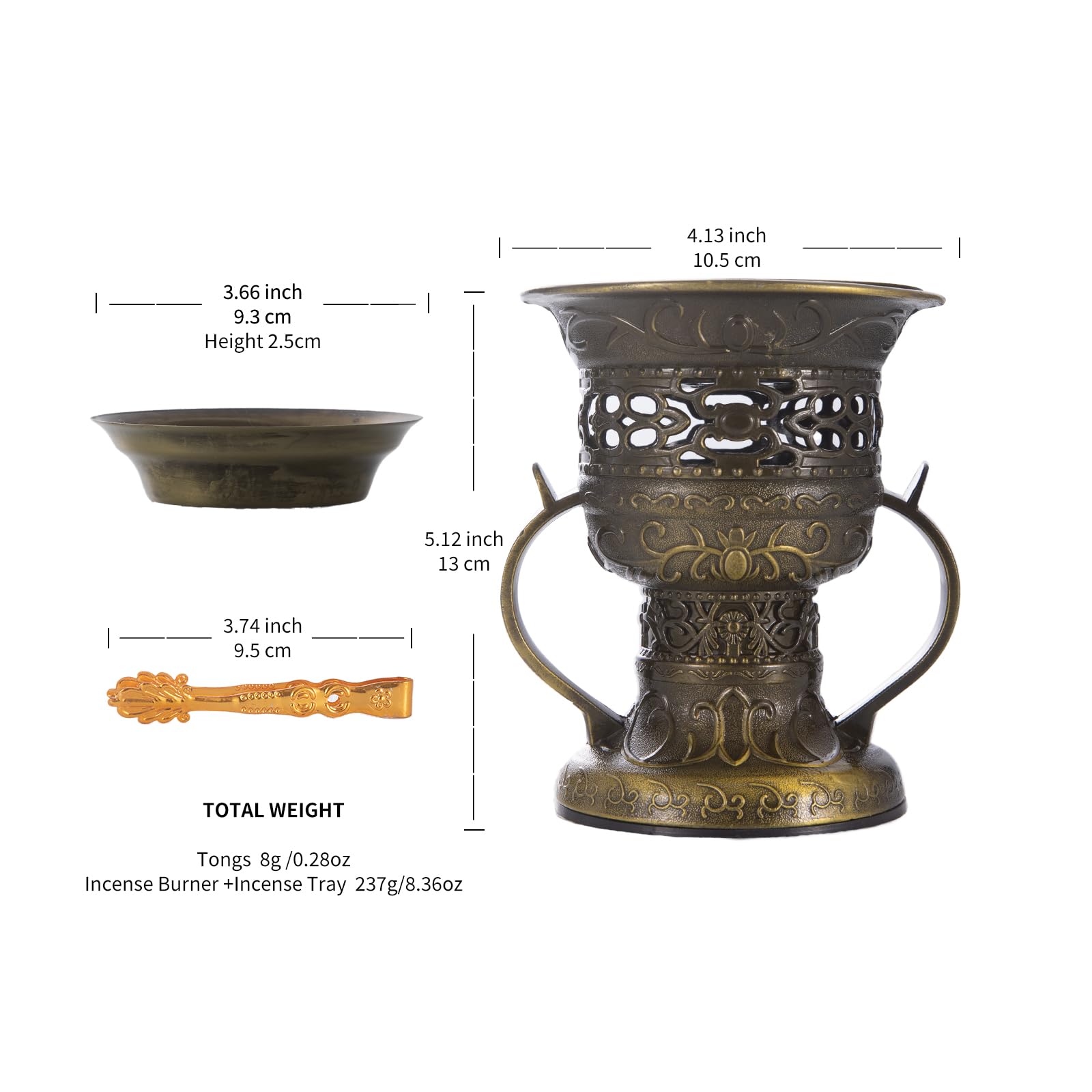 Incense Censer, Bakhoor Burner, Charcoal Incense Burner, Incense Burner with Handle Tongs for Yoga, Spa Aromatherapy Bronze Color