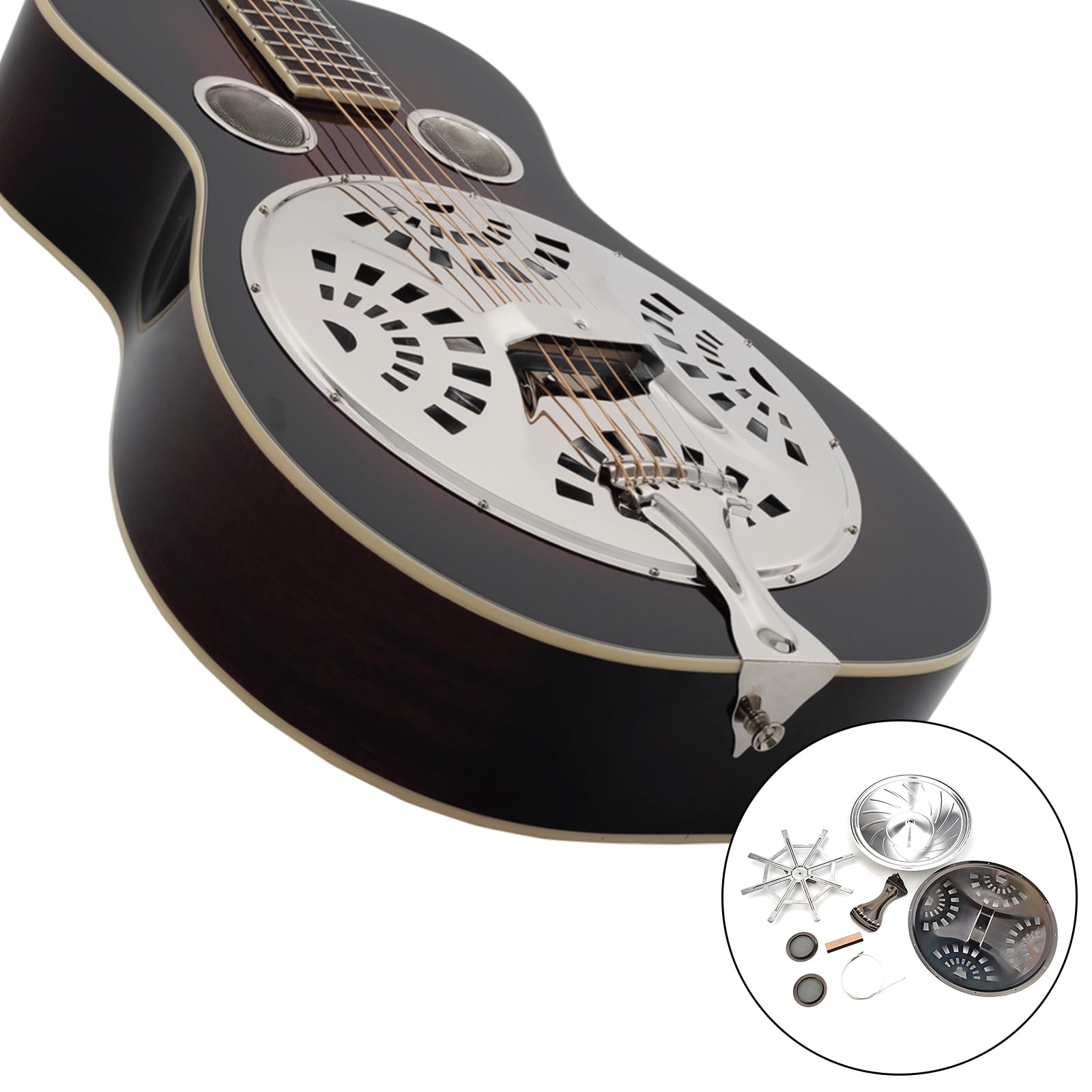 Gitarrenteile-Set Resonatorkegel Schallloch-Bildschirme Saitenhalter Spinnen Brücke Sättel Gitarre Ersatz Zubehör
