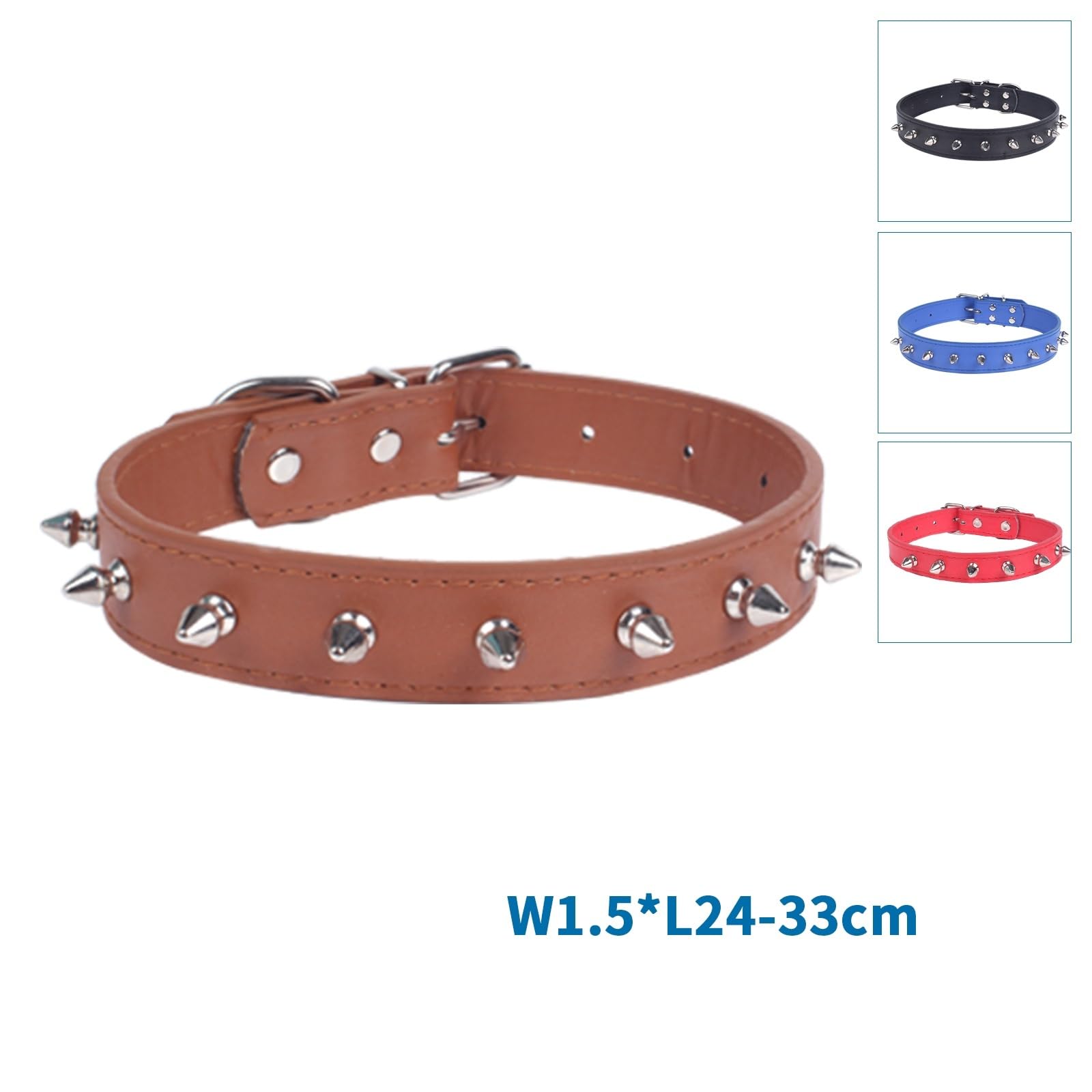 PU Cat Collar with Rivets, Adjustable and Strong, Ideal for Pet Identification and Security, Monochrome - Image 4