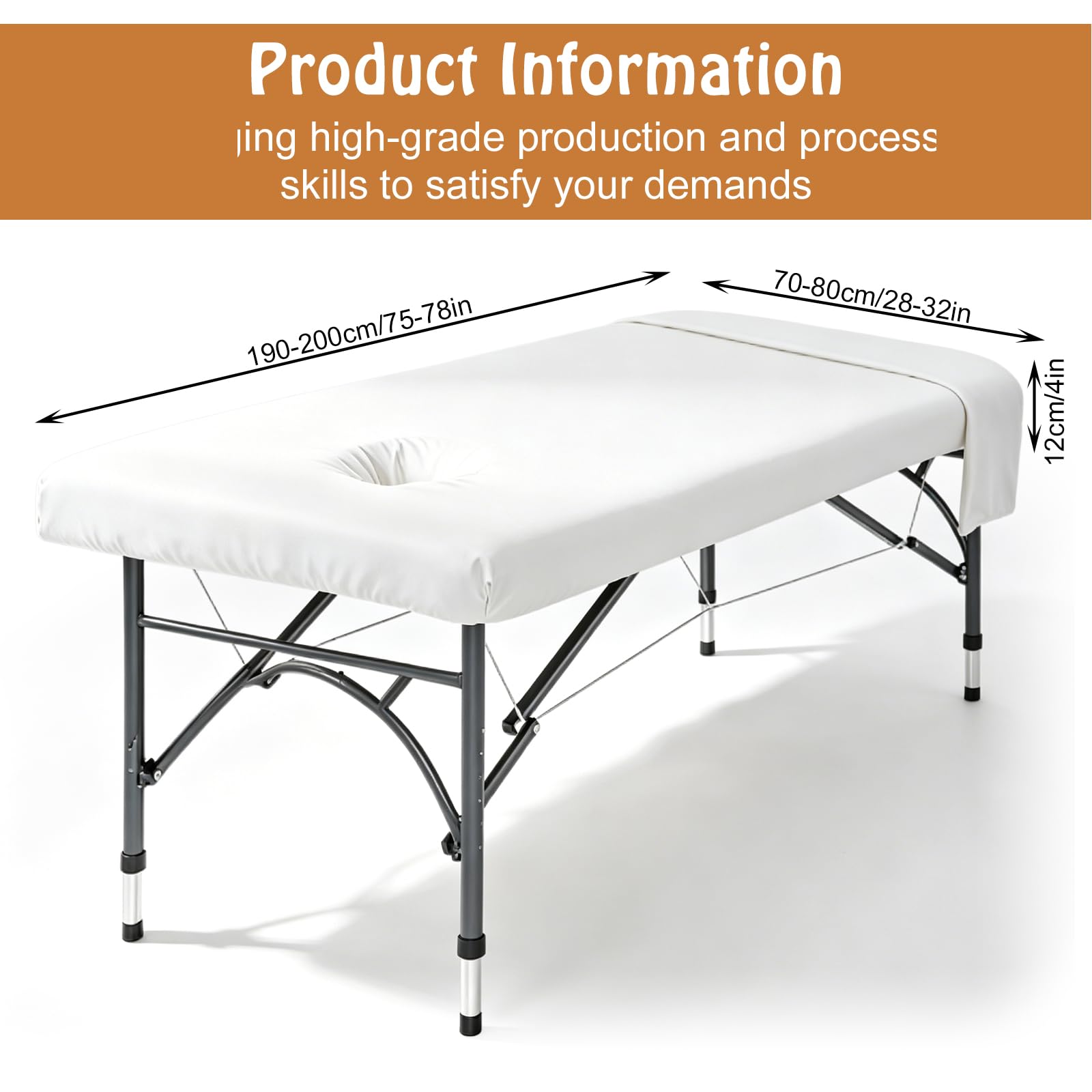 Spannbezug für Massageliegen mit Loch 70x190x12 cm Waschbar Hyperelastisch Weiß