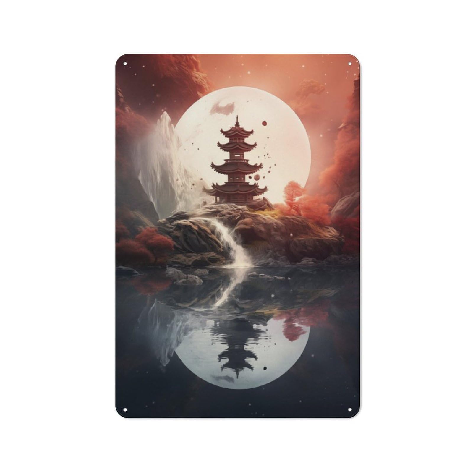 Junmoney Fantasy Temple At Night Metal Wall Sign 30X20cm, Rustic Decor For Home Bar Wall, Gift Idea At Christmas For Hosts Who Enjoy Retro Interiors