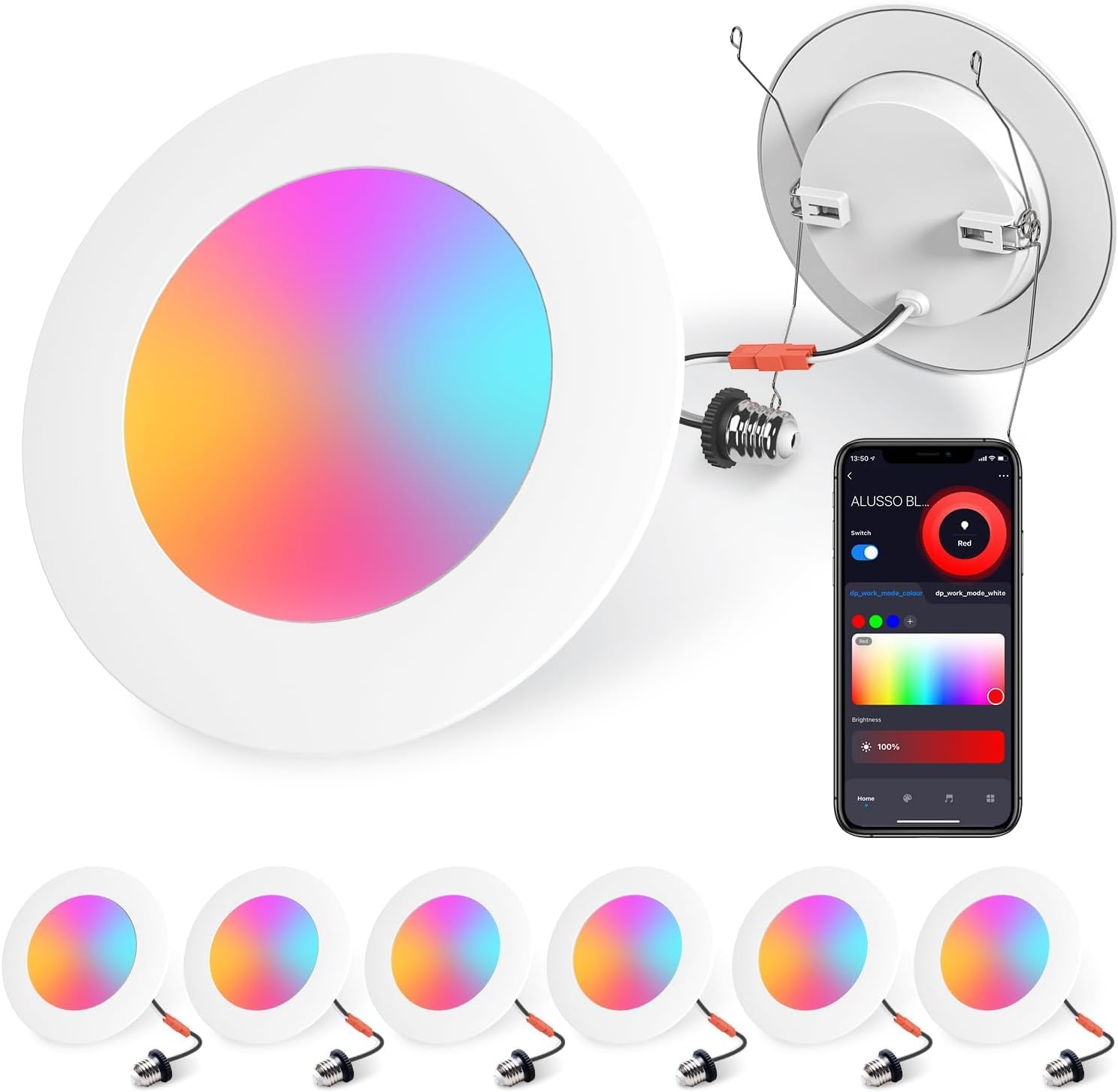 ALUSSO 6 inch LED Can Lights 12W 1100LM, 5CCT 2700K/3000K/4000K/5000K/6000K Selectable, Recessed Lighting 6 inch Dimmable with Comfortable Illumination, Wet Location Use 6 Pack White (5 CCT, 12)