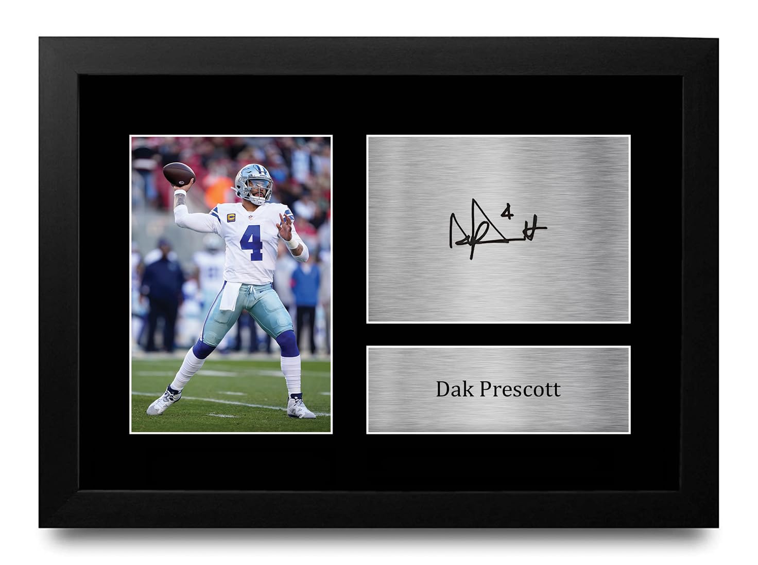 HWC Trading Dak Prescott Dallas Cowboys Geschenkidee: Gedrucktes, signiertes Autogrammfoto für Fans von American-Football-Memorabilia - A4 Gerahmt