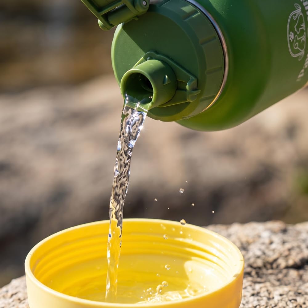 Borraccia per cani 3 in 1: abbeveratoio portatile in acciaio inox 950 ml, scomparto per cibo e ciotola extra rimovibile, a prova di perdite, senza BPA, ideale per viaggi e passeggiate