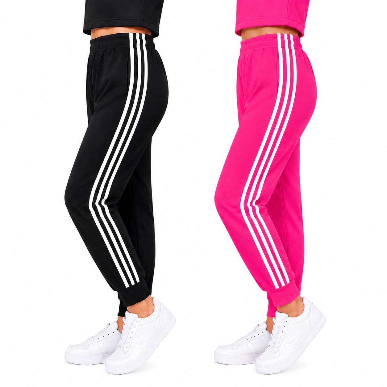 Girls Cotton Blend 3 Stripe Jogger Track Pants Combo Pack of 2-picture-26