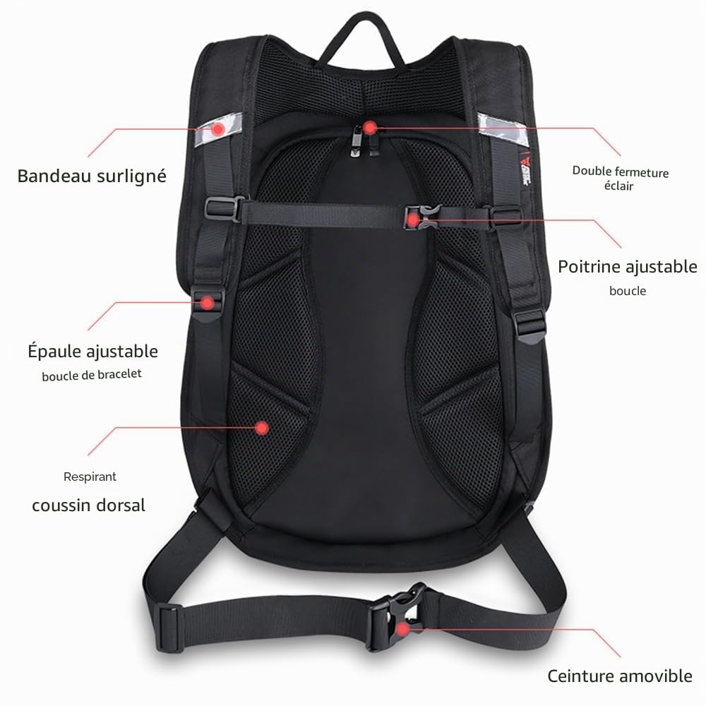 Sac à dos de moto imperméable en fibre de carbone avec coque rigide réfléchissante