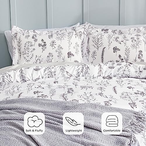 Image of Bedsure Full Comforter Set - Bright White Bed Set, 3 Pieces Cute Floral Bedding, 1 Soft Reversible Botanical Flowers Comforter and 2 Pillow Shams