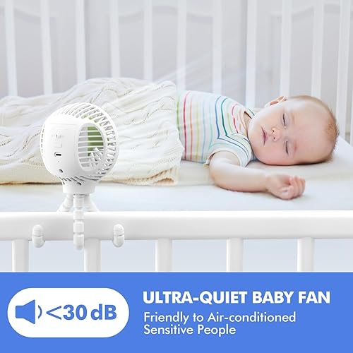 Vista 16 de WiHoo - Ventilador portátil para cochecito de mano, ventilador de bebé portátil con trípode flexible para cochecito/cama de estudiante/bicicleta
