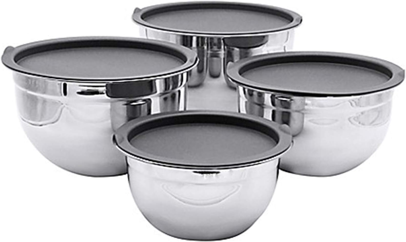 Kitchen kemistry, Stainless Steel German Bowl Set with High Quality Lid of 4 Piece with 4 Different Sizes- 1,1.5,3 & 5 Quart.
