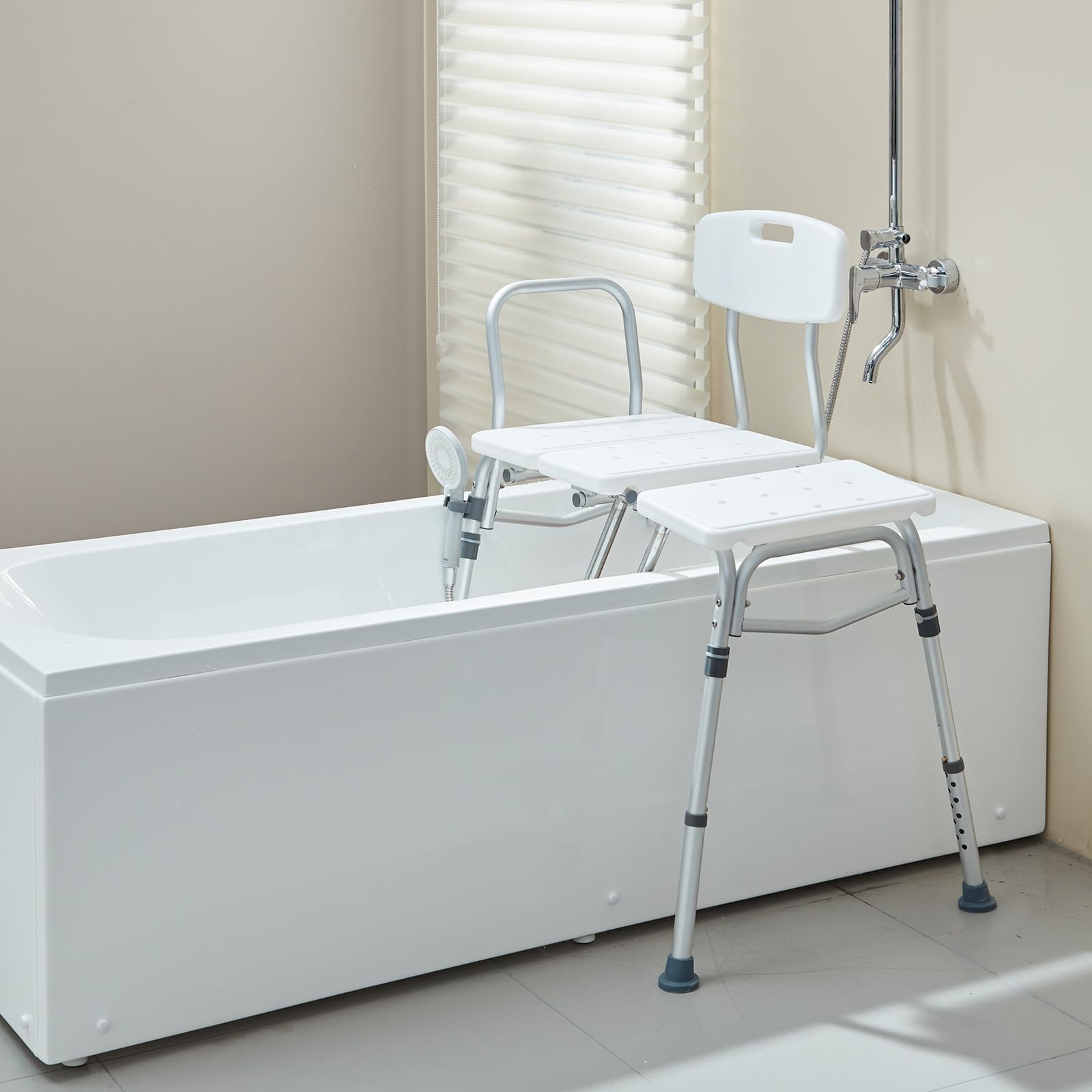 VEVOR Banco de Transferencia para Bañera Altura Ajustable con Protector de Cortina en Forma de U Respaldo Reversible Asiento de Ducha Antideslizante para Personas Mayores Discapacitadas y Lesionadas