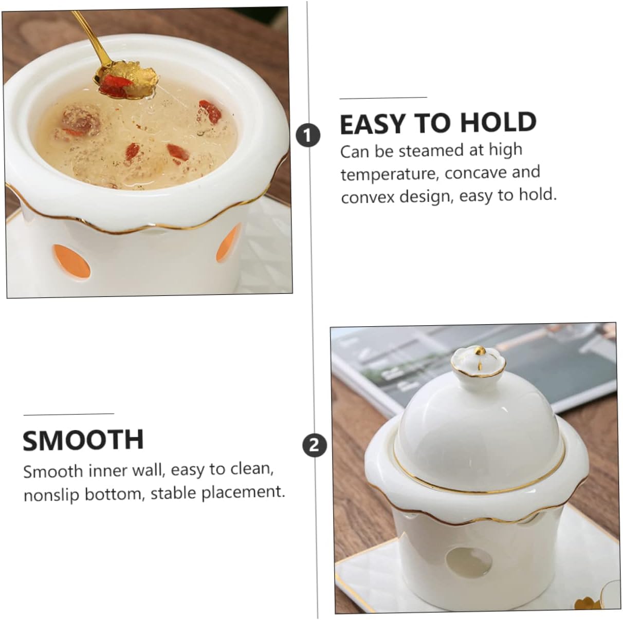 Elegant Ceramic Dessert Bowl Lid 200ml fin and Cubilose Heating Bowl for Steamed Eggs and Sweet Soups for Home and Kitchen Use