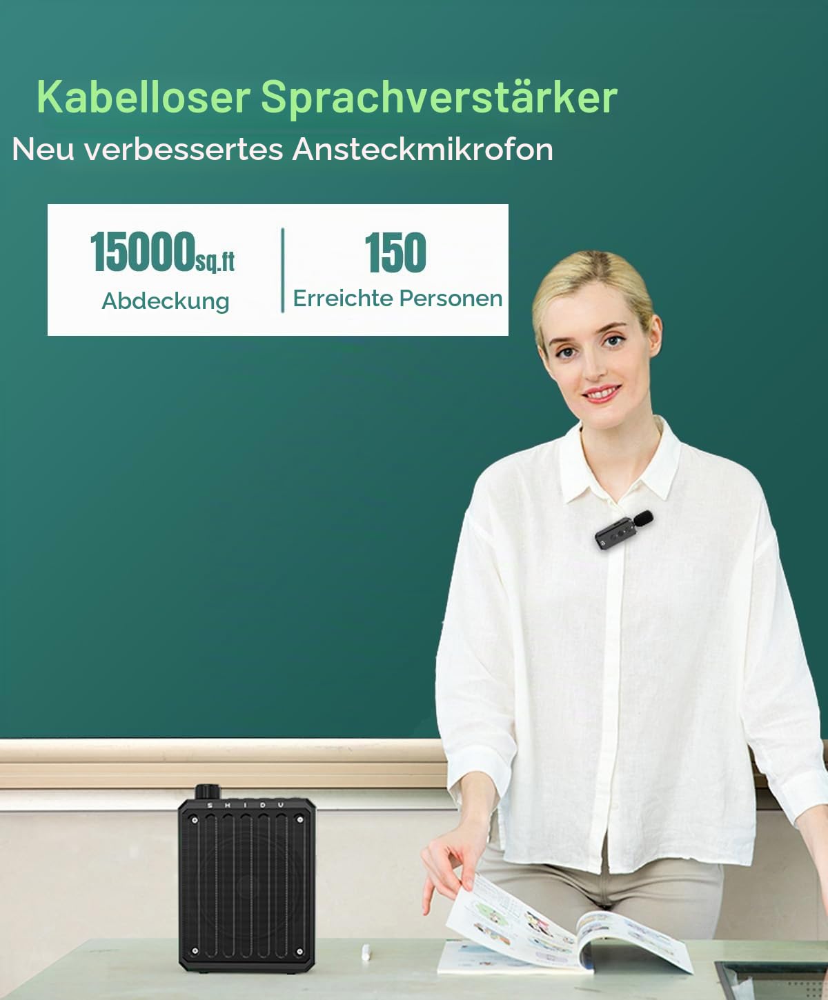 Tragbar sprachverstärker mit lavalier mikrofon für Lehrer klassenzimmer | Sprachverstärker kabellos, sprachverstärker shidu, wiederaufladbarer 2000mAh-batterie lautsprecher mit clip on mikrofon