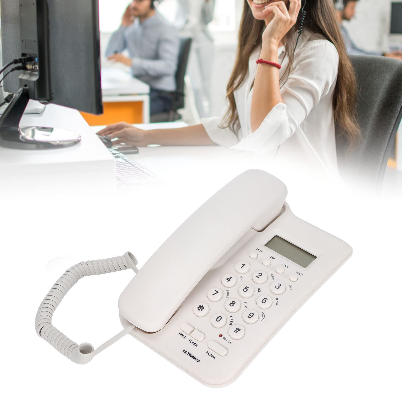 Telefono Fisso, KX‑T5006CID da Tavolo/Montaggio a Parete, ID chiamante/Semi Vivavoce/ricomposizione, Chiamata in entrata Piccolo Interno con Filo, per Ufficio/casa/Hotel (Bianco)