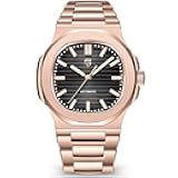Pagani Design Automatic Watch for Men, Rose Gold 40mm Stainless Steel Minimalist Analog Gift Wristwatch with Synthetic Sapphire Dial Glass,100m Waterproof (PD1728-Rose Gold Black)