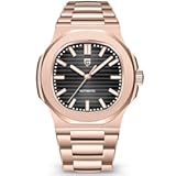 Pagani Design Automatic Watch for Men&comma; Rose Gold 40mm Stainless Steel Minimalist Analog Gift Wristwatch with Synthetic Sapphire Dial Glass&comma;100m Waterproof &lpar;PD1728-Rose Gold Black&rpar;