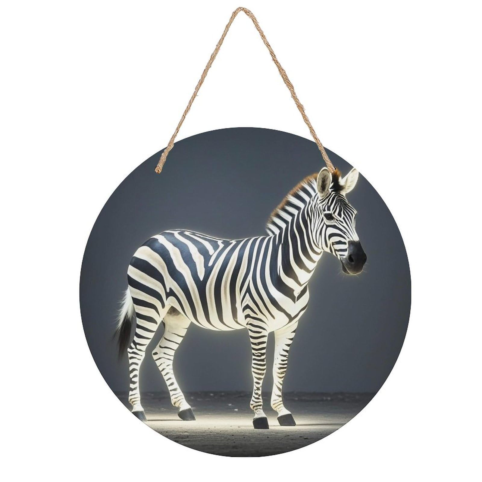 FekiLoot Glowing Zebra Wall Art Decor Round Wood Hanging Sign Decoration Wooden Circle Door Sign Round Hanging Decorative Wood Plaque Door Hanger for Home Outdoor Indoor Decoration