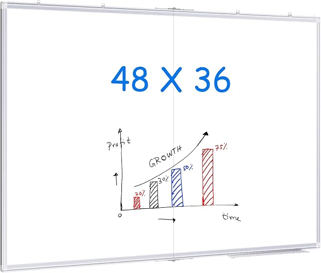 Magnetic White Board, Maxtek 48 X 36 Inches Dry Erase Board for Wall, Large WhiteBoard Wall-Mounted Silver Aluminum Frame for Homeschool, Office, Classroom