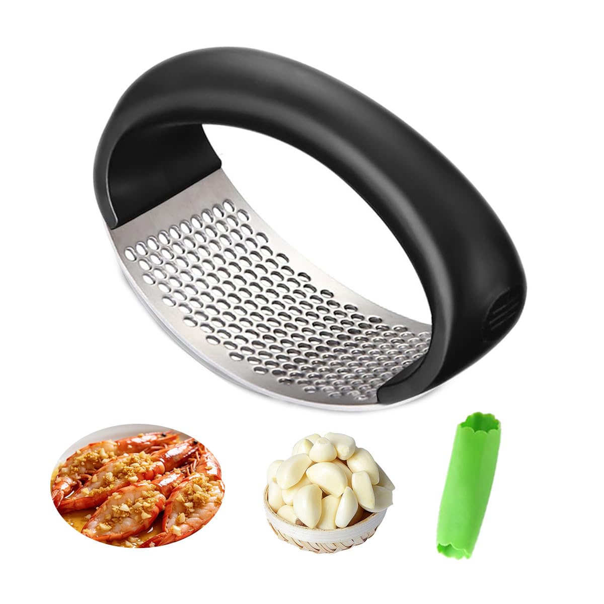Garlic Press Rocker, 2026 New Stainless Steel Portable Manual Garlic Crusher, with Garlic Peeler and Garlic Press Rocker Set – Easy Kitchen Gadget for Effortless Garlic Crusher (1PCS)