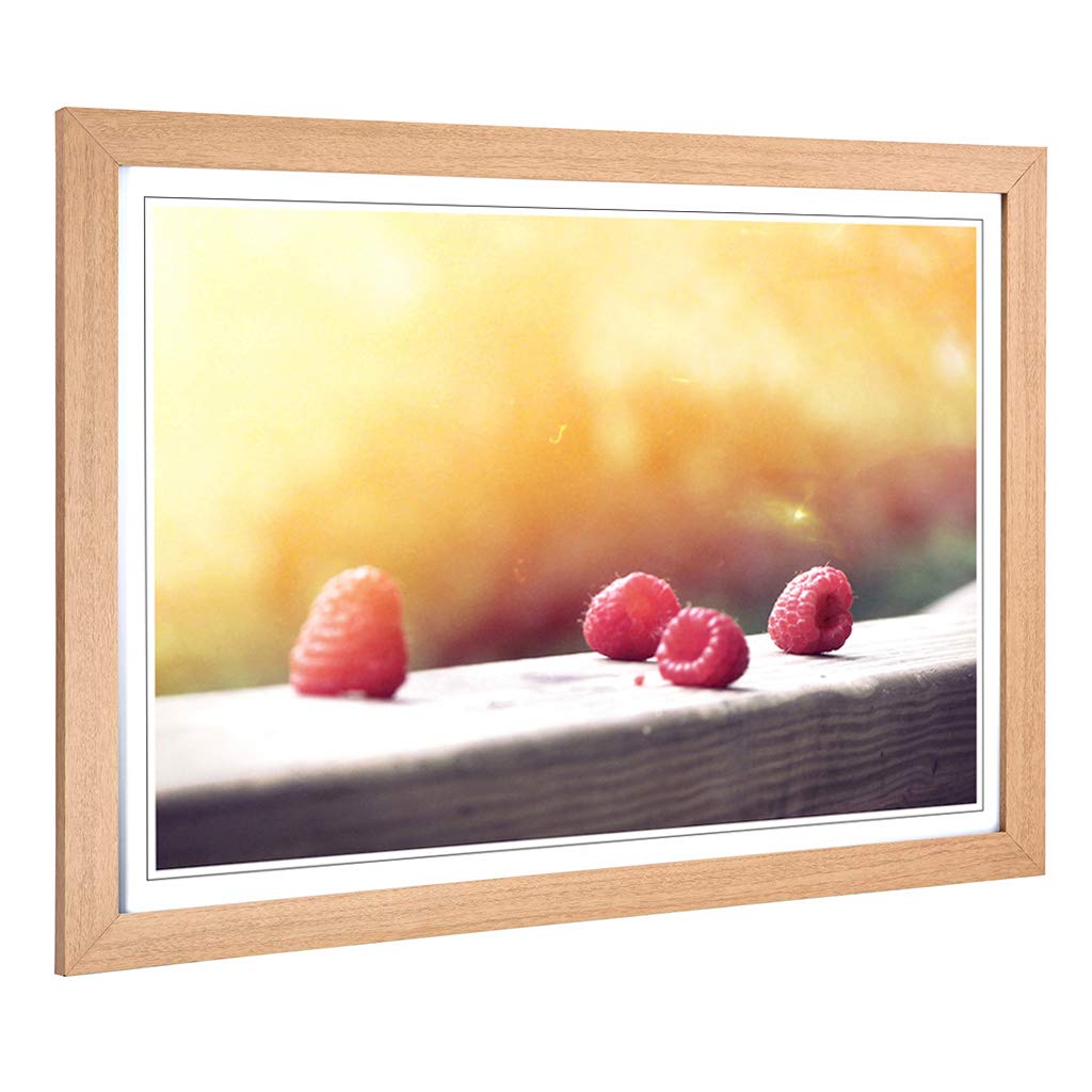 Big Box Art Framed Print of Rasberries 2 Design | Wall Art Picture | Home Decor for Kitchen, Living, Dining Room, Lounge, Bedroom, Hallway, Office, Oak, A2 / 24.5x18 Inch / 62x45cm