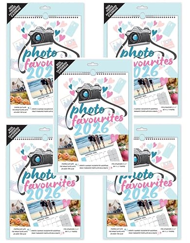 5 x 2026 A4 Photo Calendars - Insert Your Own 6x4 or 5x7 Photos - Customisable Spiral Bound Family Photograph Calendar Gift